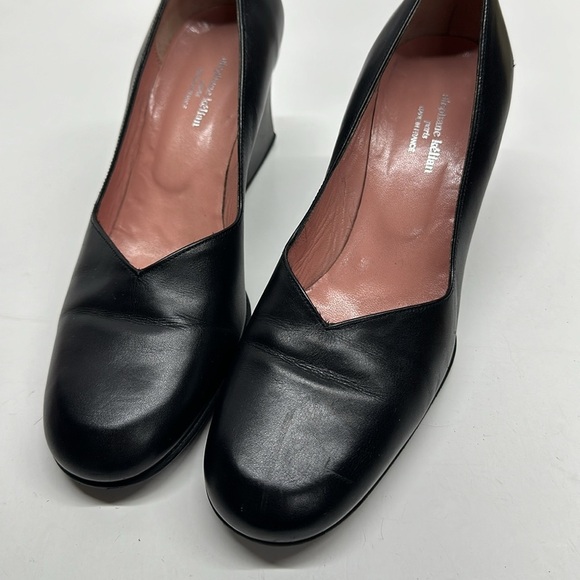 Stephanie Kelian Paris Wedges Shoes Heels Leather Round Toe Black Women Size 9.5 - Picture 5 of 10